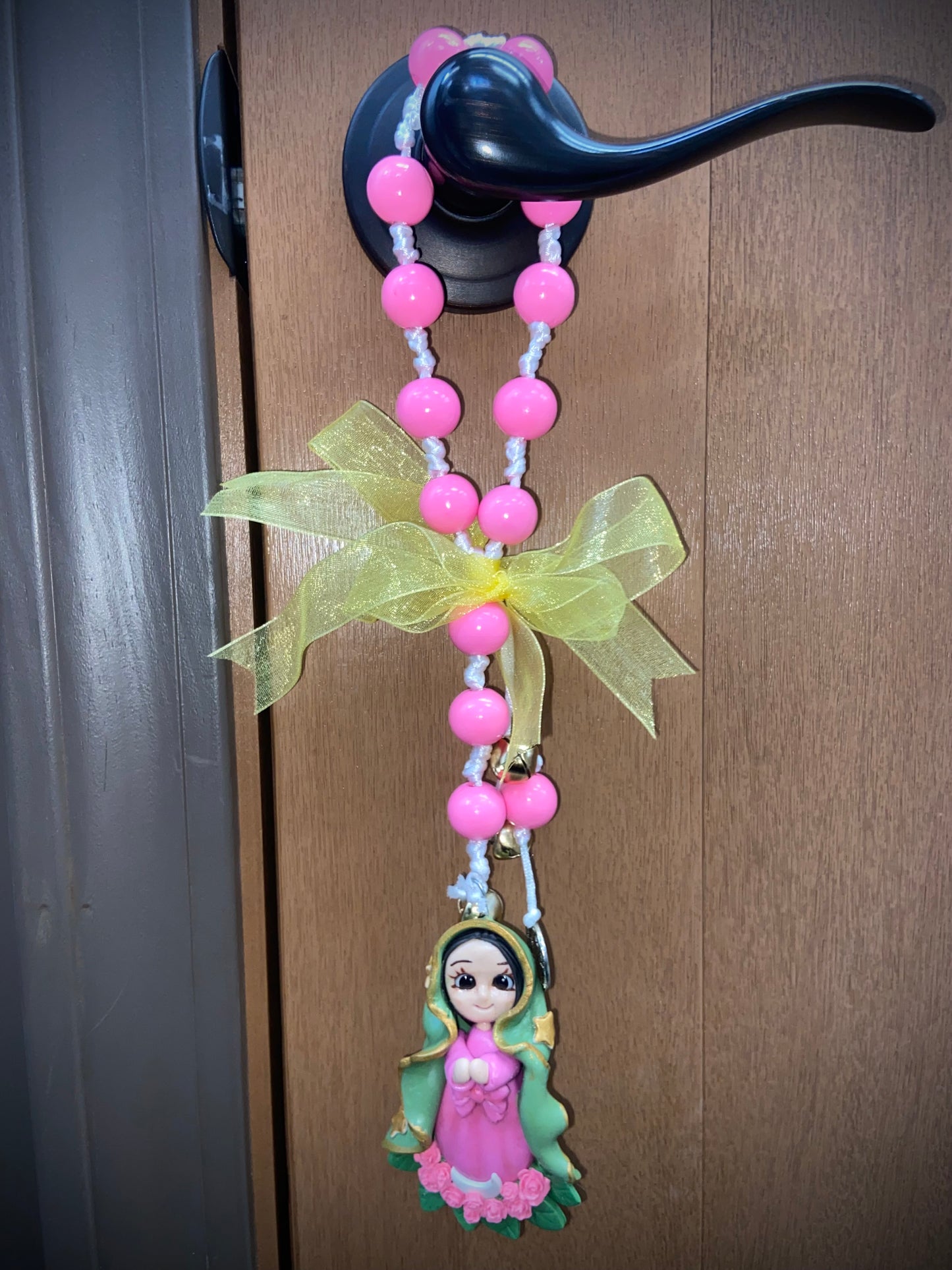 ROSY PINK Virgencita and San Benito Home Protection Door Knob Hanger